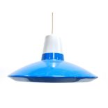 A royal blue enamelled ceiling light with a perspex cap and diffuser CONDITION REPORT: