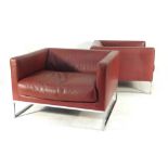 A 1970's chromed tubular lounge armchair with brown button upholstery CONDITION REPORT: