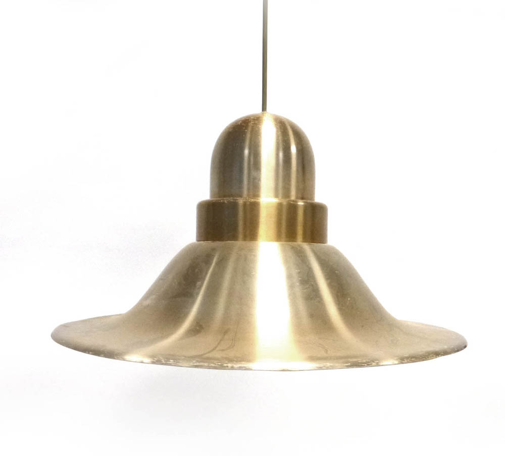 A large Danish copper coloured pendant ceiling light CONDITION REPORT: Working order