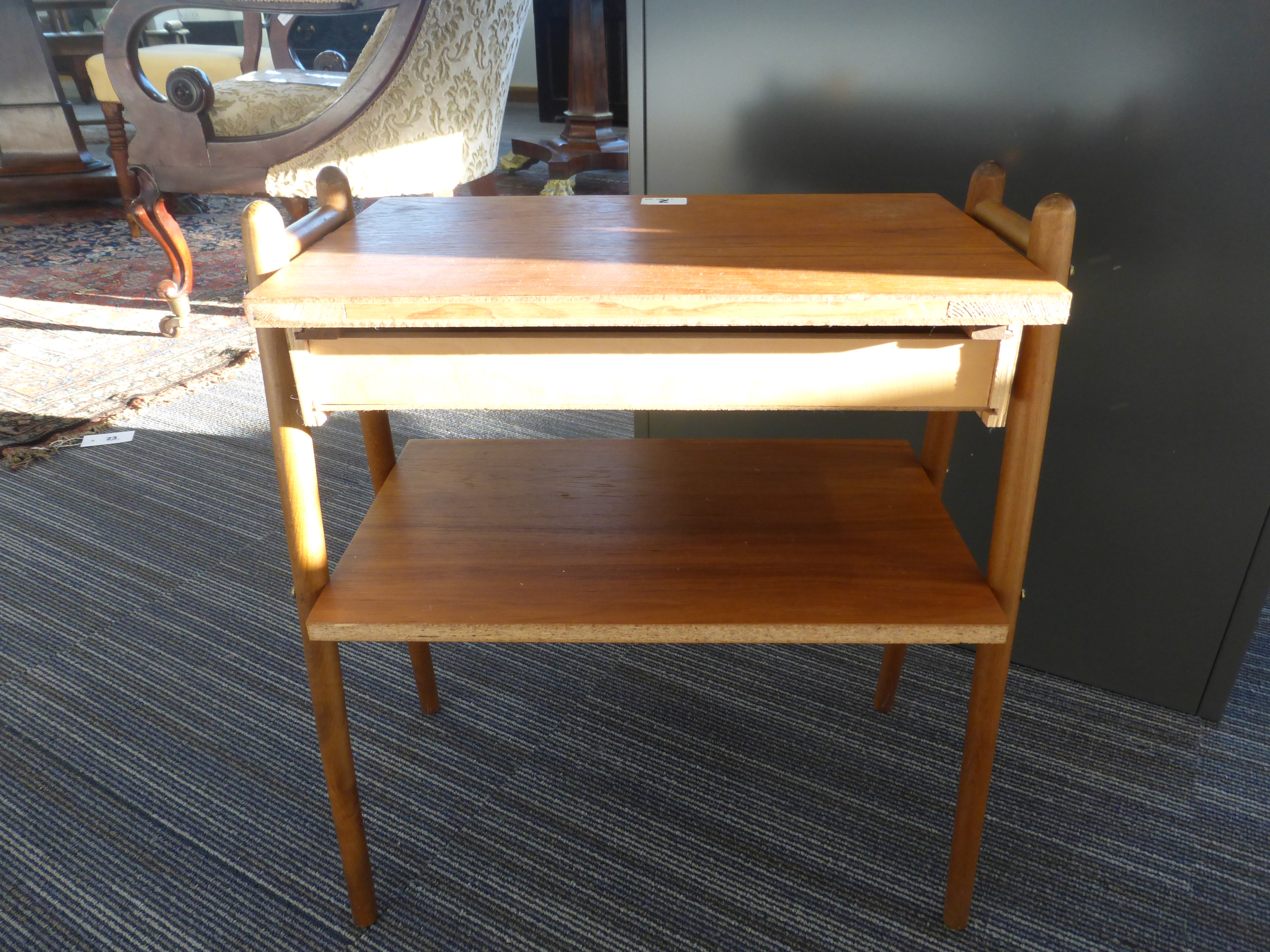 A pair of 1970's Swedish teak single drawer bedside cabinets on beech tapering legs, w. - Image 8 of 14