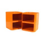 Anna Castelli for Kartell, a pair of orange moulded plastic two tier cabinets, h.