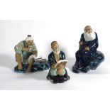 Seven modern Chinese stoneware figures each modelled as a male figure at leisure, max h.