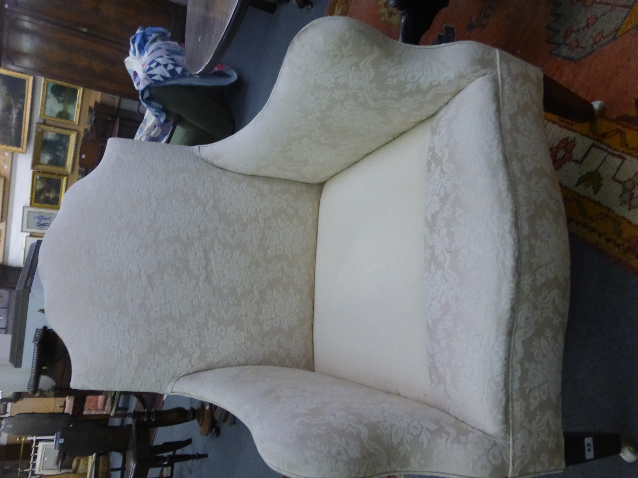 A George III-style upholstered highback armchair on mahogany square tapering legs - Image 3 of 7