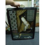 An early 20th century Chinese reverse painting on glass depicting a traditional female figure at