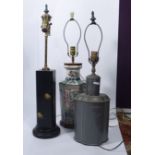 A mid 20th century table lamp formed from a Chinese pewter canister,