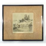 (?)April Fleming, 'Corfe Castle', indistinctly signed and inscribed in pencil, etching, 15.