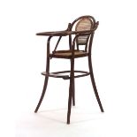 An early 20th century bamboo and wicker child's highchair,