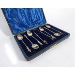 A cased set of six Edwardian silver apostle spoons and matching sugar tongs, maker WA,