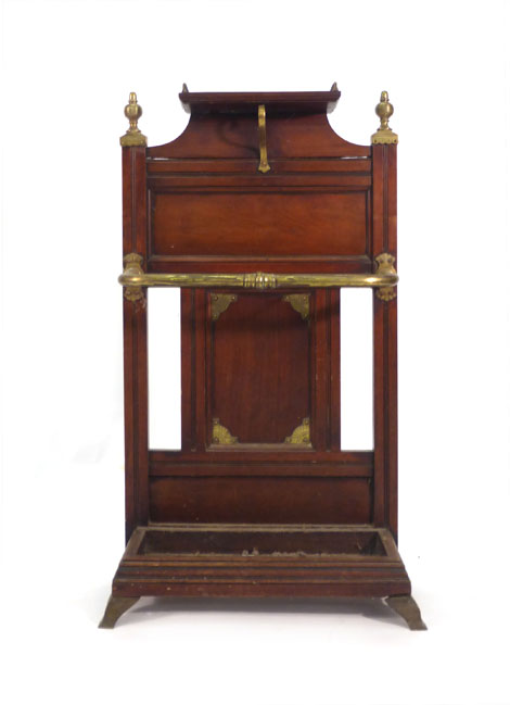 A late 19th century mahogany and brass mounted four compartment umbrella and stick stand attributed - Image 2 of 9