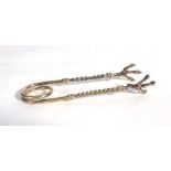 A pair of Victorian silver sugar tongs having birds claw ends, makers mark indistinct,