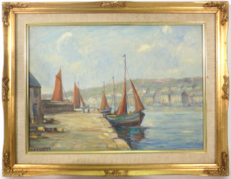 Harold (Harry) Bennett, (20th century British), Newlyn Harbour, signed, oil on board, 29 x 39.