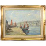 Harold (Harry) Bennett, (20th century British), Newlyn Harbour, signed, oil on board, 29 x 39.