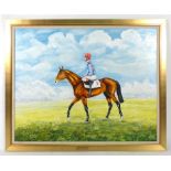 Alwin Bobby Watts (20th century), 'Brigadier Gerard, Jockey Joe Mercer' signed, oil on canvas,