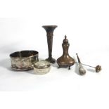 A mixed group of silver and plated items including a silver mustard,