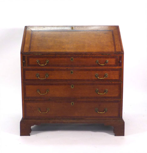 A George III oak and crossbanded bureau, - Image 2 of 5