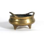 A Chinese bronze two handled censer of typical form, six character mark to base, w.