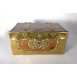 An Arts & Crafts pine and brass mounted box, possibly Scottish, with riveted joints,