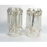 A pair of early 20th century clear glass table lustre's, h.