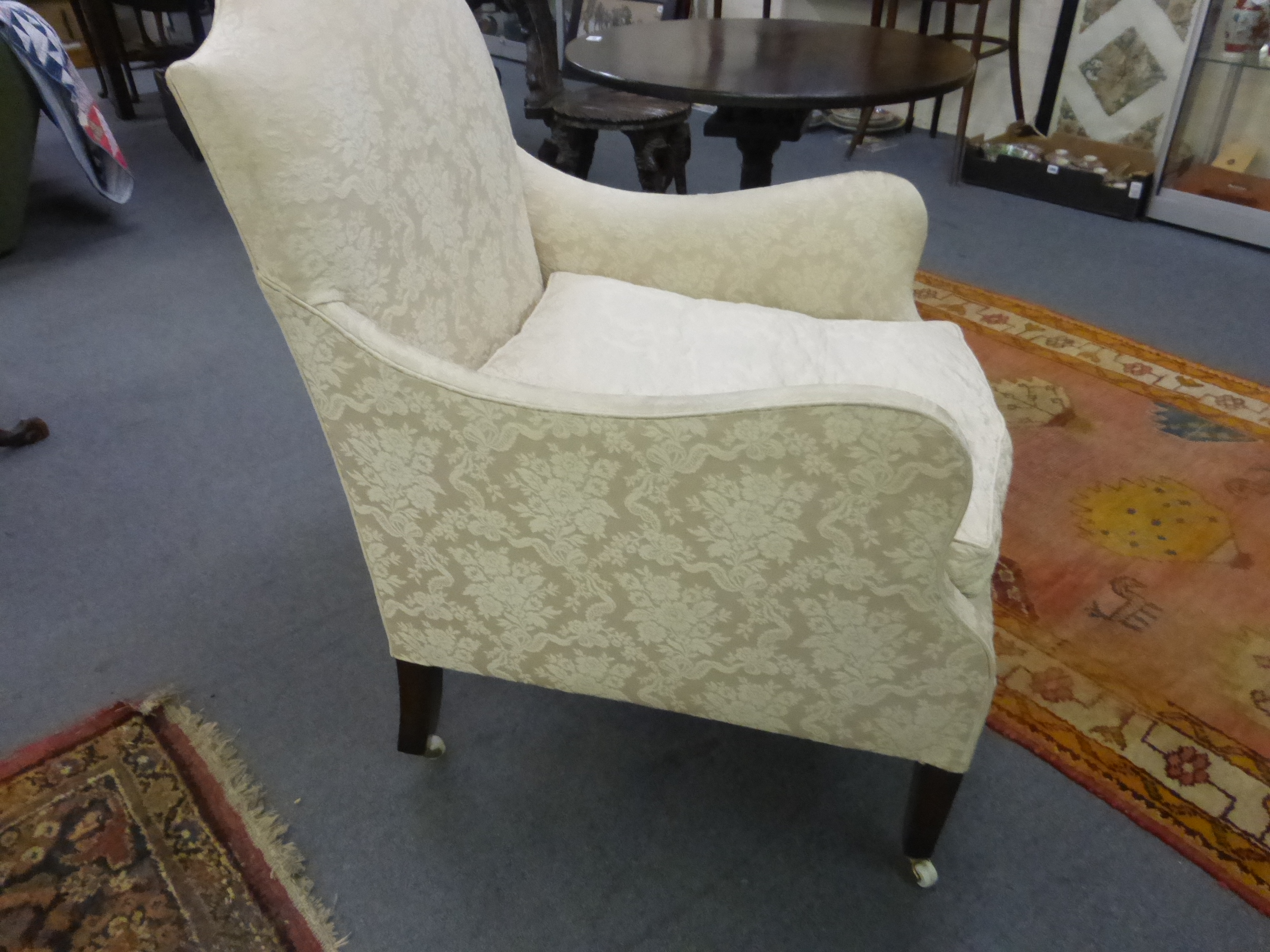 A George III-style upholstered highback armchair on mahogany square tapering legs - Image 4 of 7