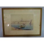 Joseph Galea (1904-1985), Boats in Valletta harbour, signed, watercolour, 10 x 14 cm,