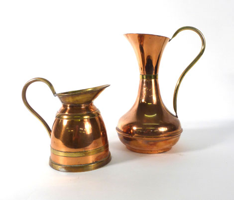 Two Victorian copper and brass water jugs - Image 2 of 2
