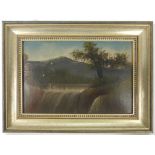 20th century School, A study of a river bridge, indistinctly signed, oil on artists' board,