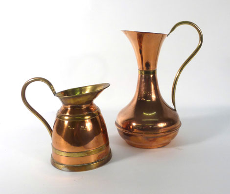 Two Victorian copper and brass water jugs