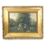 English School, 20th century, Sheep in a country landscape, indistinctly signed, oil on canvas, 29.