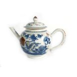 An early 20th century blue and white teapot decorated with a traditional Chinese landscape, h.