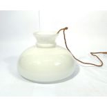 A reproduction ceiling mounted oil lamp, the opal glass shade,