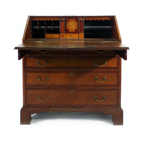 A George III oak and crossbanded bureau, - Image 5 of 5