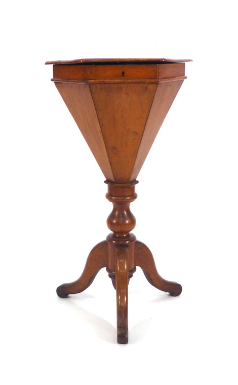 A Victorian walnut work table of trumpet form on a tripod base CONDITION REPORT: Top