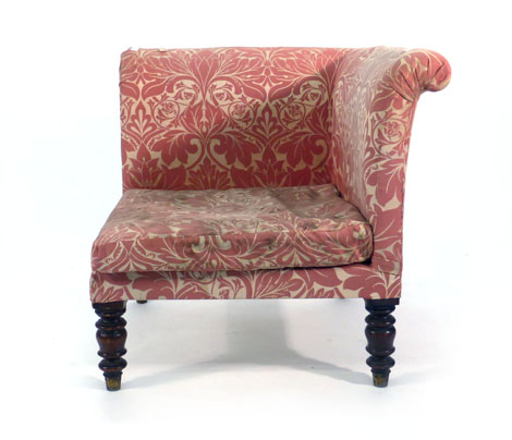 A Victorian fully upholstered corner armchair on mahogany turned feet CONDITION REPORT: