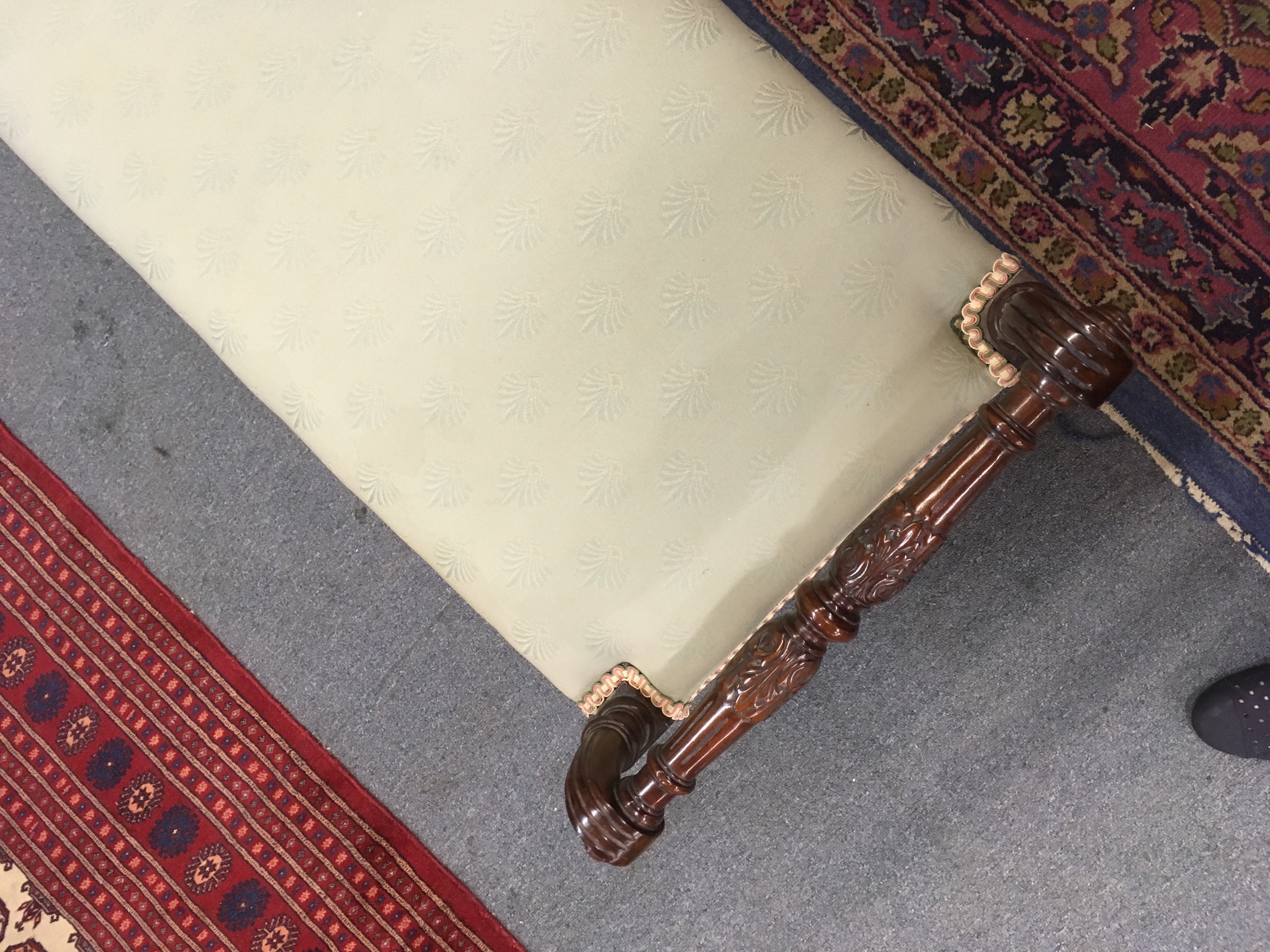A late 19th-style century mahogany and upholstered window seat on turned legs, l. - Image 7 of 8