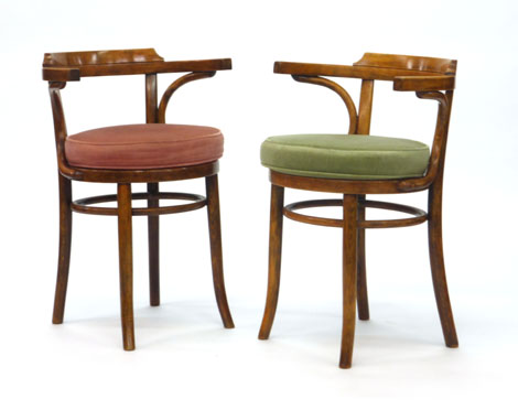 A pair of Thonet formed beech cafe chairs