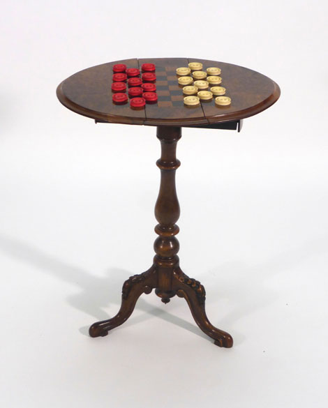 A Victorian burr walnut and marquetry drop-leaf games table, - Image 3 of 5