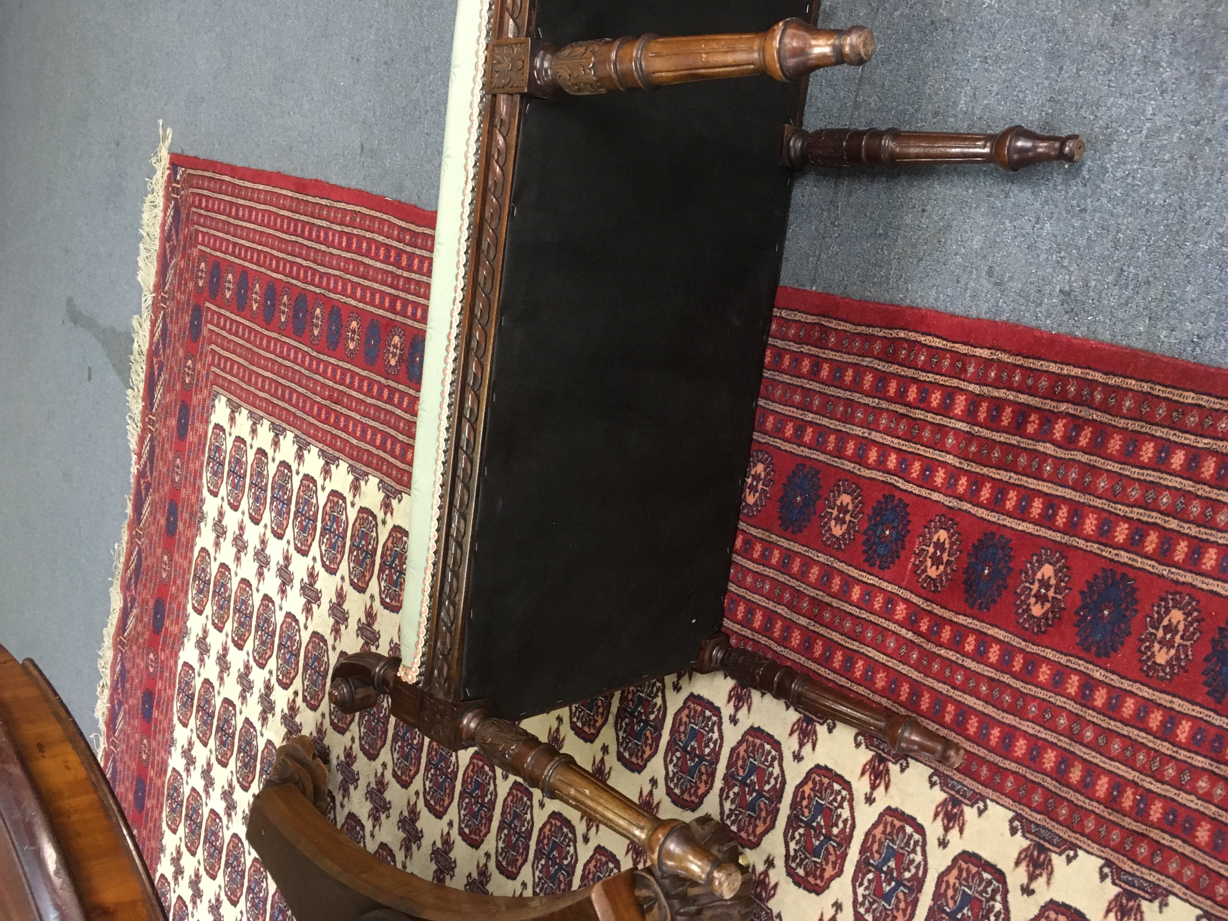 A late 19th-style century mahogany and upholstered window seat on turned legs, l. - Image 5 of 8