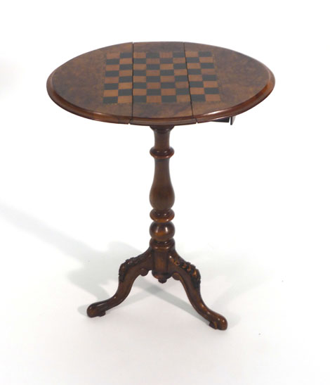 A Victorian burr walnut and marquetry drop-leaf games table, - Image 2 of 5