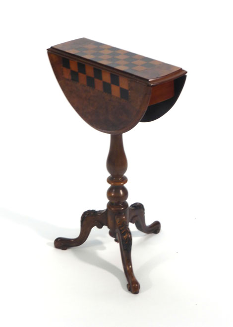 A Victorian burr walnut and marquetry drop-leaf games table, - Image 5 of 5