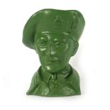 A green painted plaster bust modelled as Field Marshal Montgomery, h. 19 cm *moulded signature V.