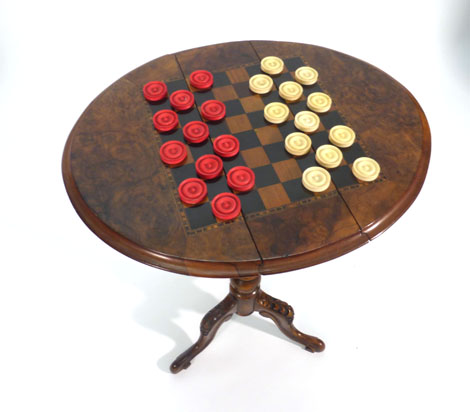 A Victorian burr walnut and marquetry drop-leaf games table, - Image 4 of 5