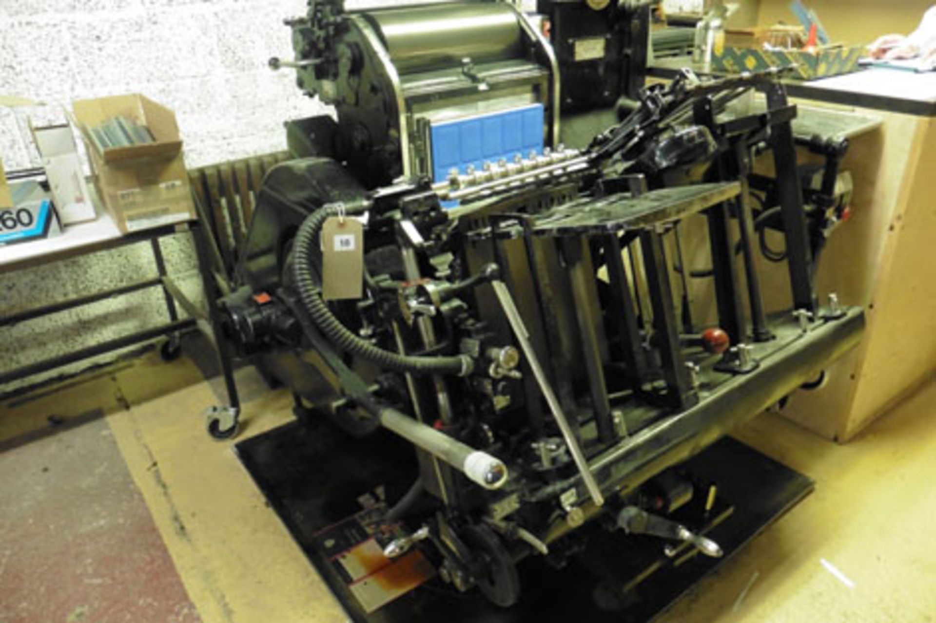 Original Heidelberg 10'' x 13'' platen press with 'stone', accessories, dies, lead cutter and