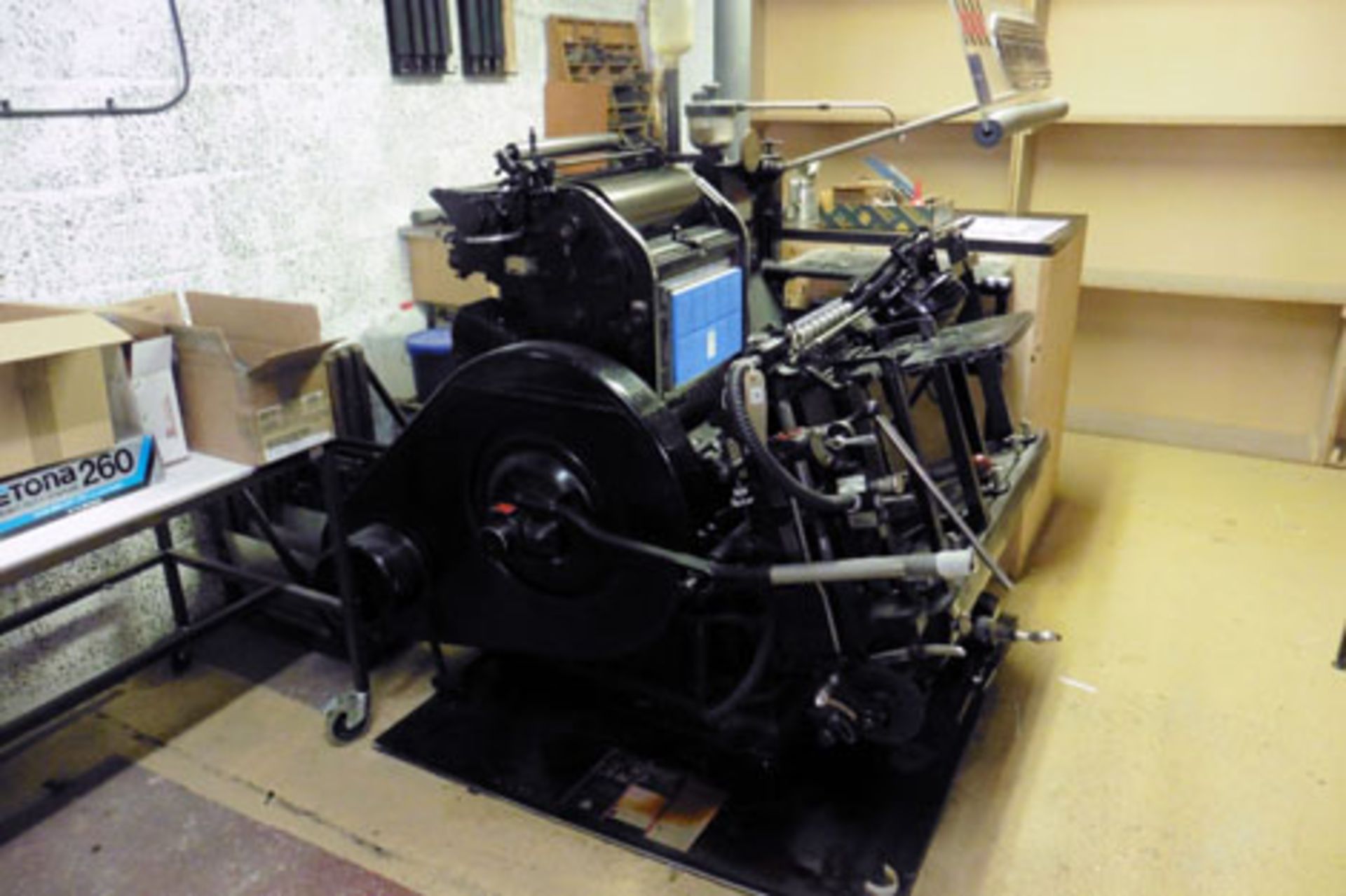 Original Heidelberg 10'' x 13'' platen press with 'stone', accessories, dies, lead cutter and - Image 9 of 9