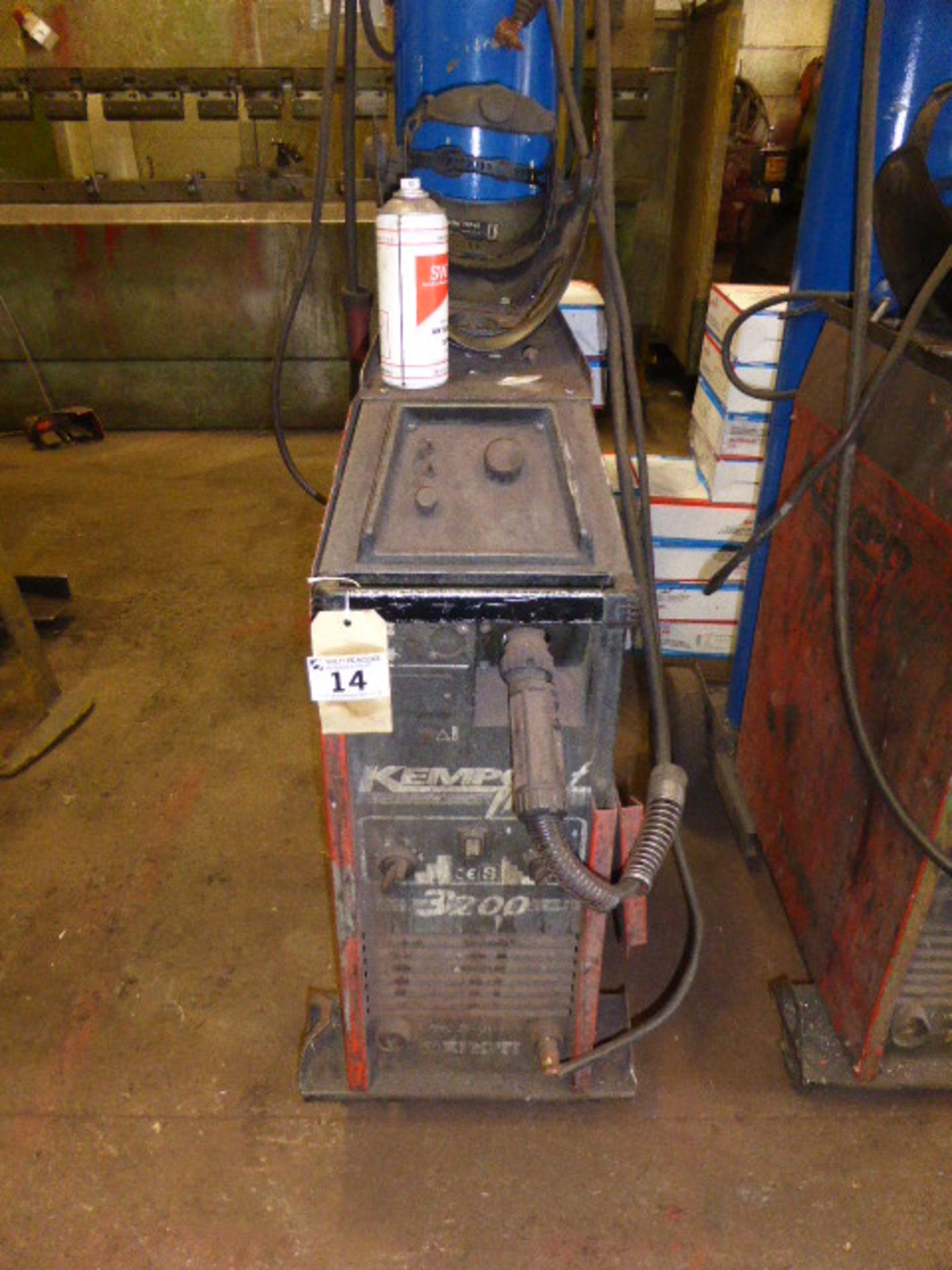 A Kemppi model Kempomat model 3200 mig welding machine with accessories, (gas bottle not included)
