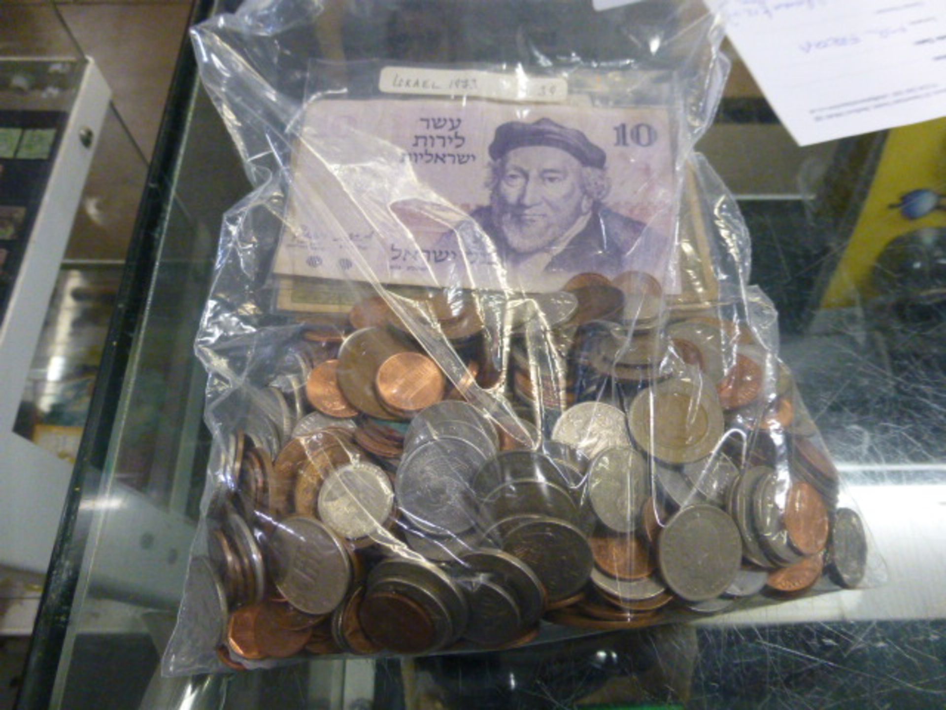 Bag of coins and bank notes