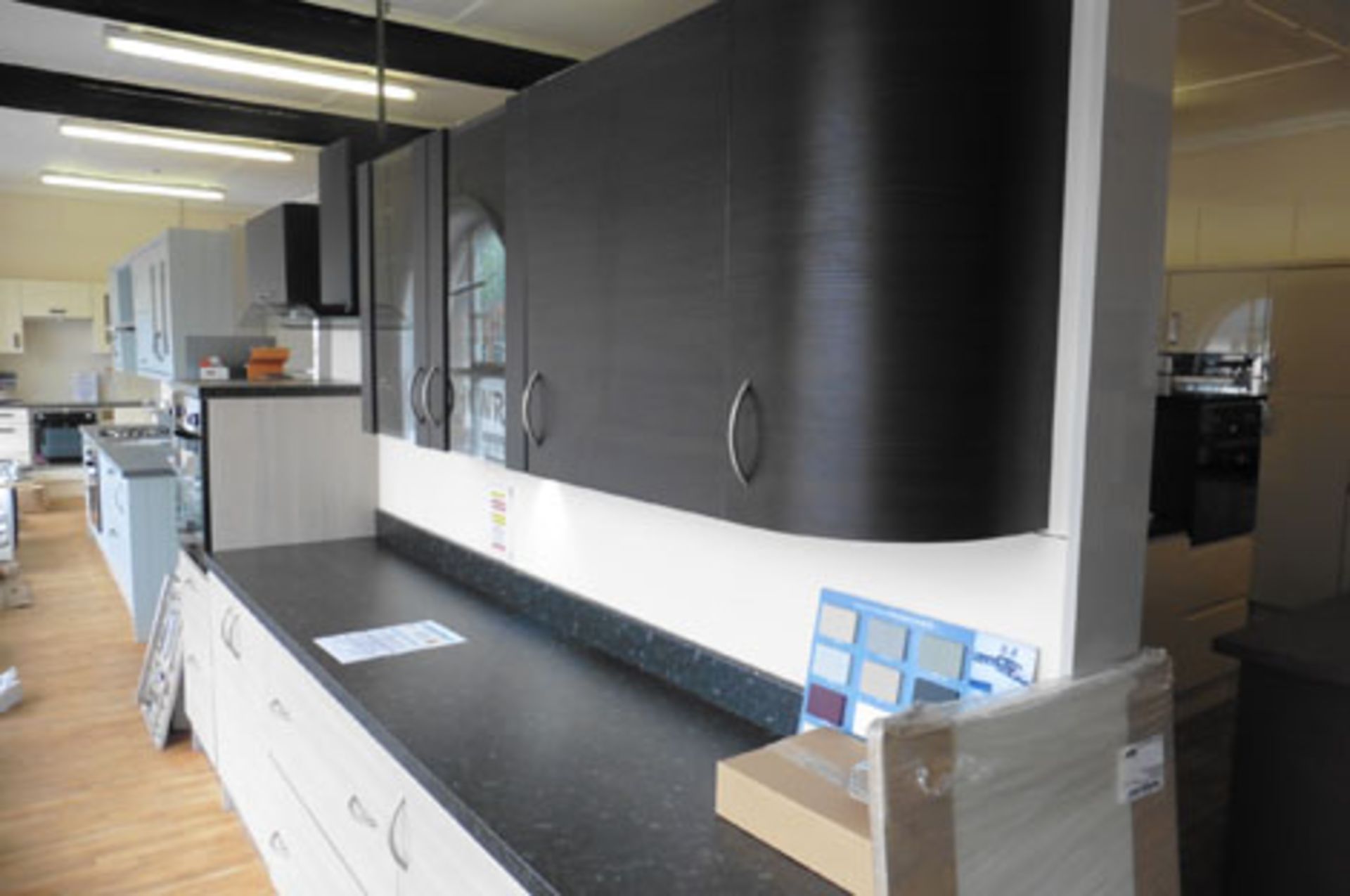 2 tone wood effect kitchen display with soft closer drawers and slate effect work top (not including