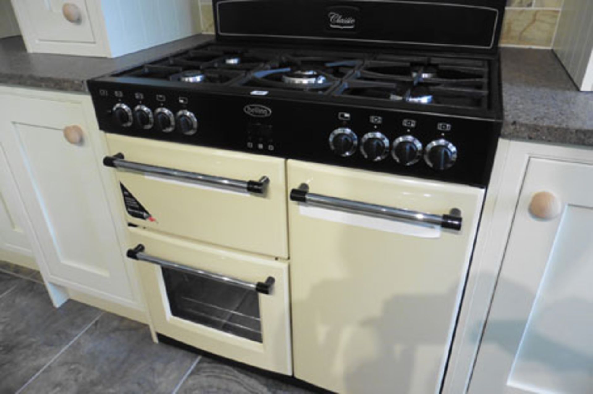 Belling classic range cooker in cream and black with 5 burner hob and 3 ovens, width 90cm Model: