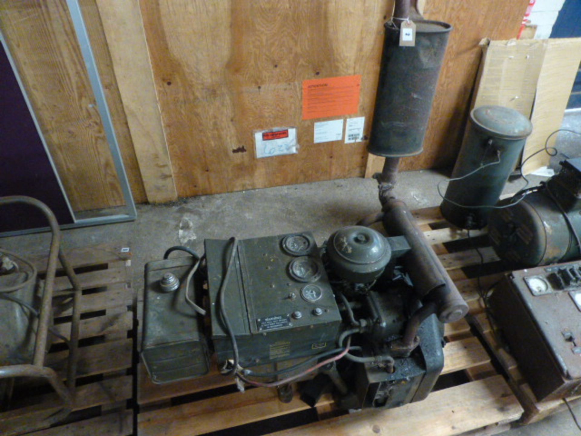 Vintage USA army AC-DC Onan generator with petrol engine and control panel