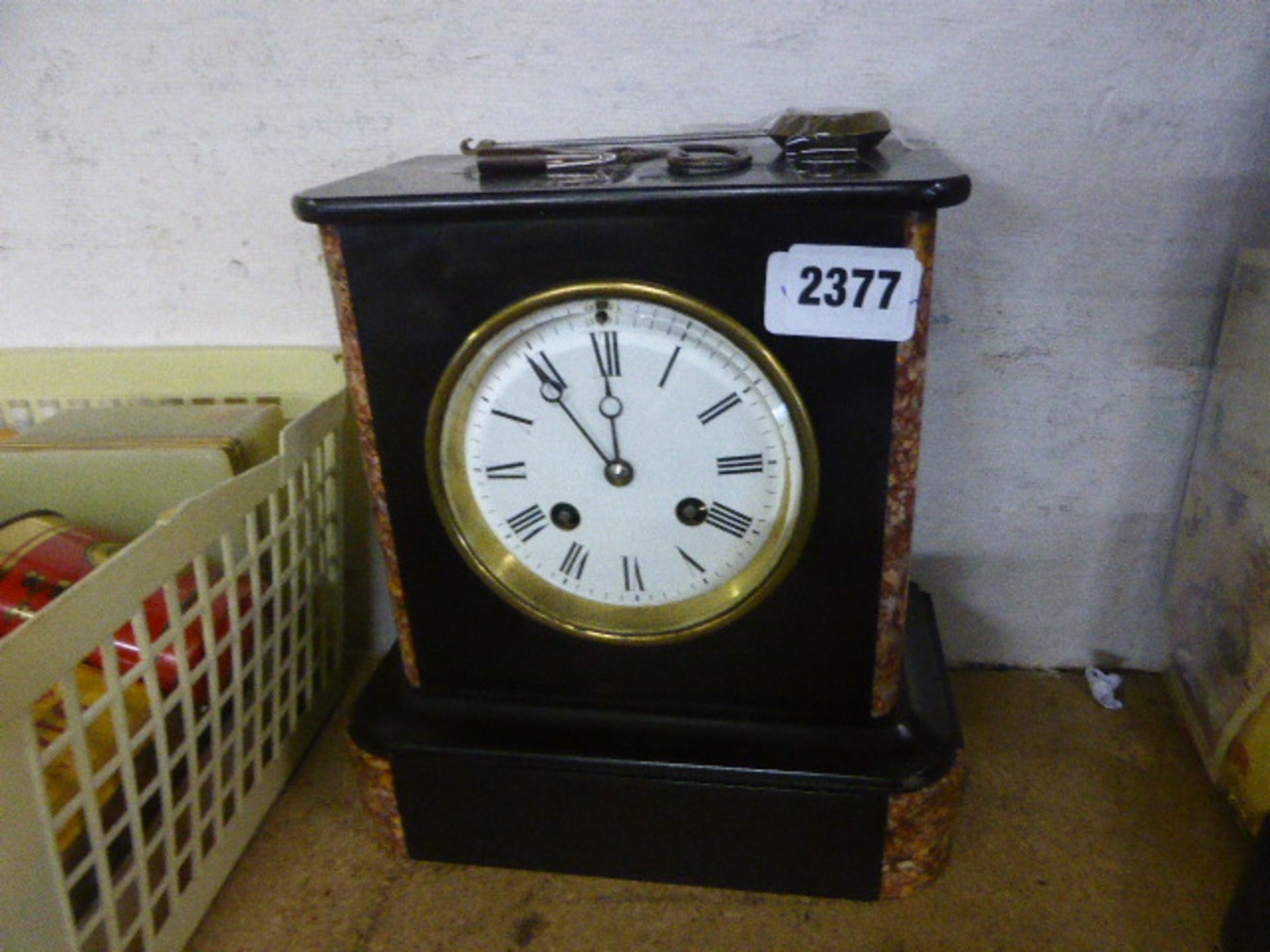 Slate and marble pendulum chiming mantle clock with key and pendulum