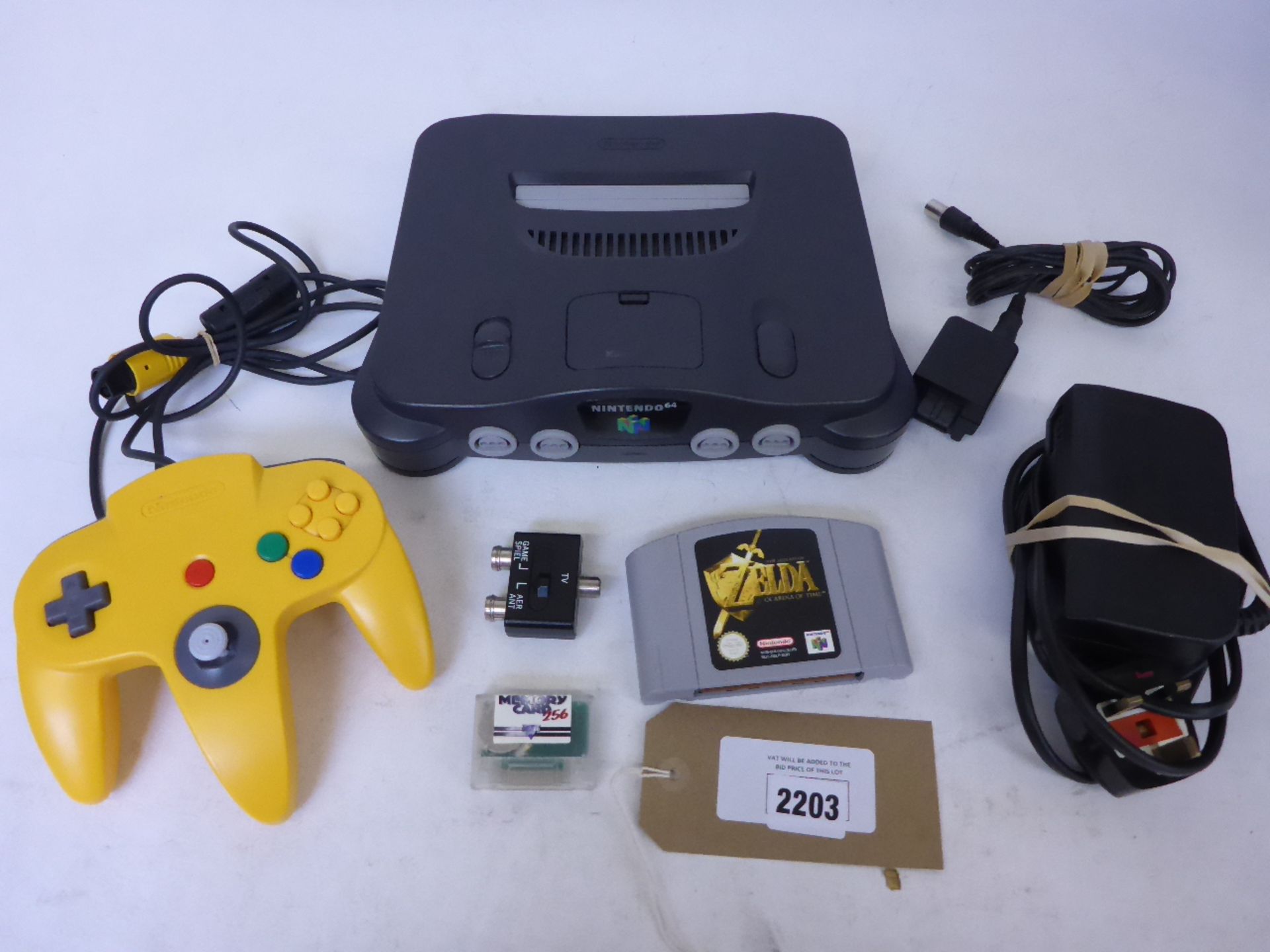 Nintendo 64 control deck, hand controller, power supply, memory card, modulator & Legend of Zelda